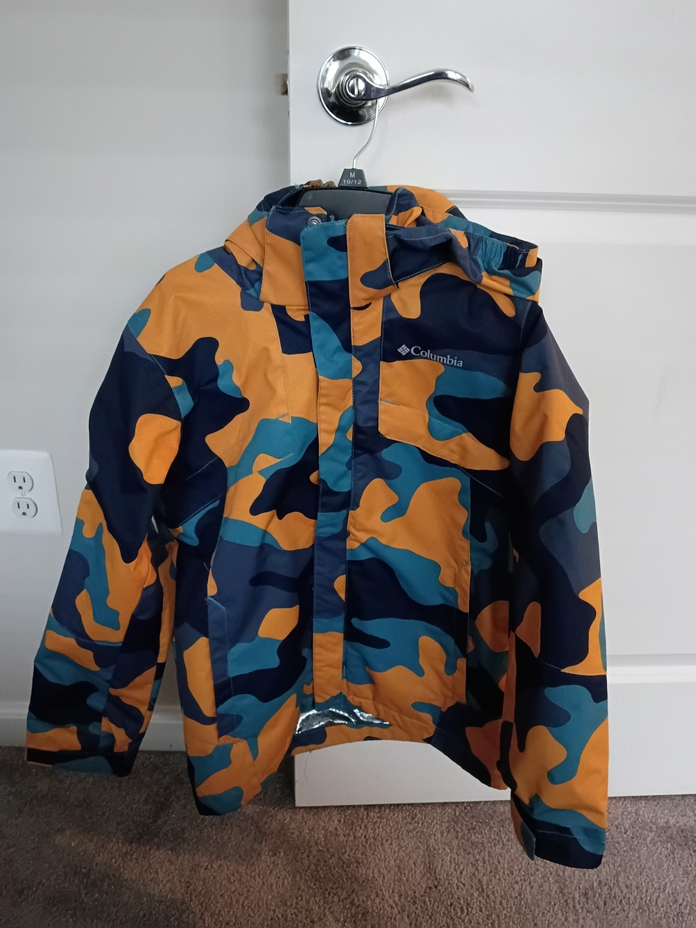 Columbia Kids' Hooded Camo Raincoat - Yellow, Blue, Teal